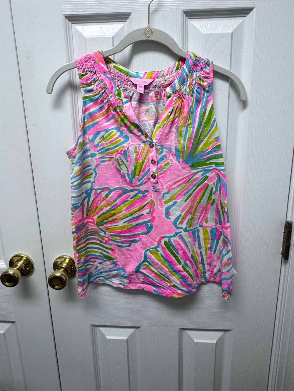 Lilly Pulitzer Pink Multicolor Shell-Print Sleeveless Essie Tank Top